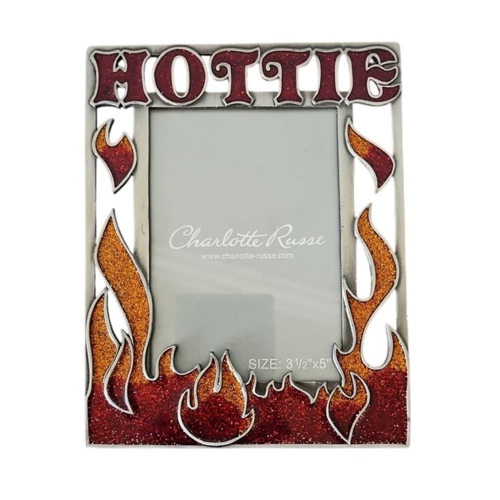 Charlotte Russe Vintage Hottie Flame Glitter Picture Frame Silver Red Y2K 3.5x5
